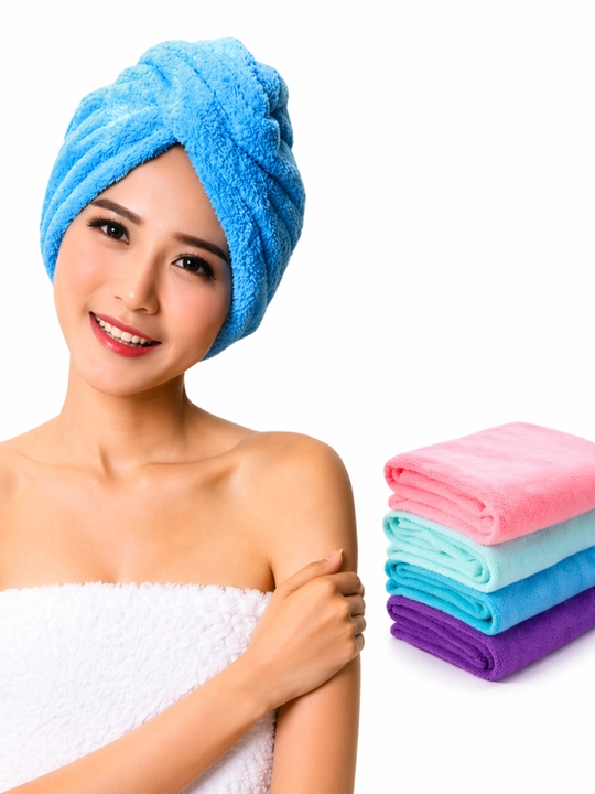 Soch quritish uchun bosh sochiqlari, mikrofiberdan, tugmachali - 