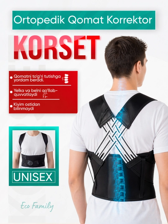 Ortopedik korset, orqa qomatni tuzatish moslamasi, qattiq qovurg‘ali, unisex