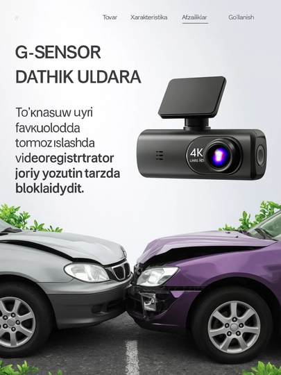 Videoregistrator 4K GPS Wi-Fi, 2 kamera, Parking Monitoring, G-Sensor, 64GB MicroSD bilan 9
