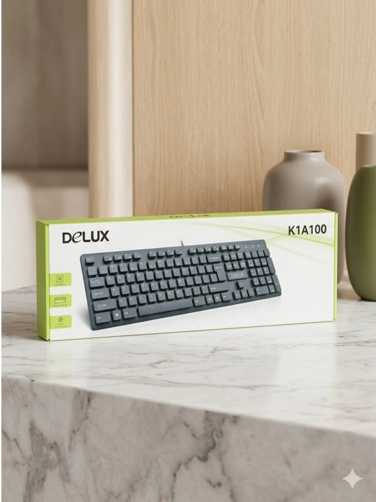 Проводная мультимедийная клавиатура Delux K1A100, полноразмерная, USB