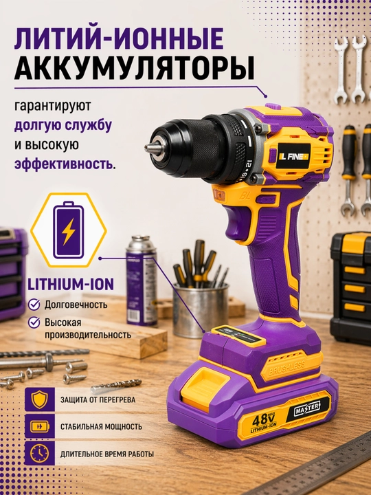 Akkumulyatorlik drel shurupovert LFINE 48V, chotkasiz