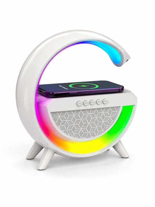 RGB LED Беспроводная зарядка, Bluetooth колонка, с часами и подсветкой - 