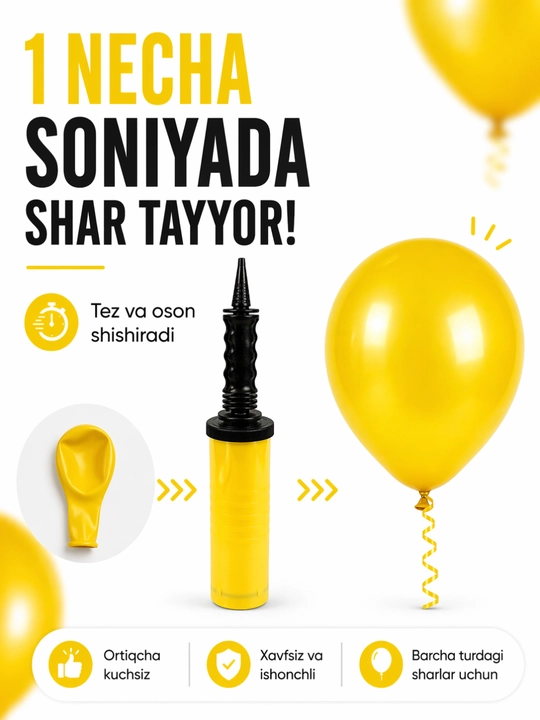 Shar shishiradigan qo‘l nasosi, tez va oson ballon nasos, havo pompasi - 