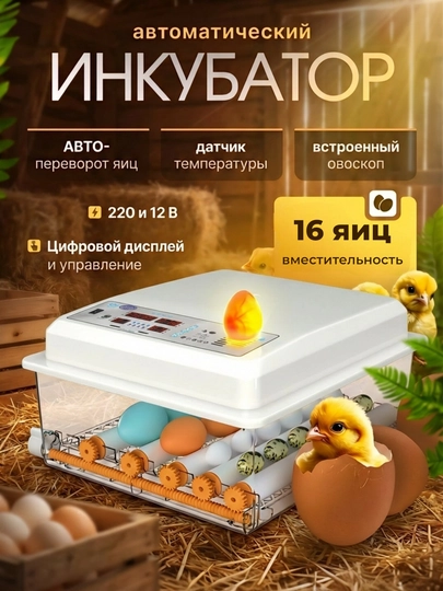 Автоматический инкубатор для яиц с автоповоротом, терморегулятором и дисплеем
