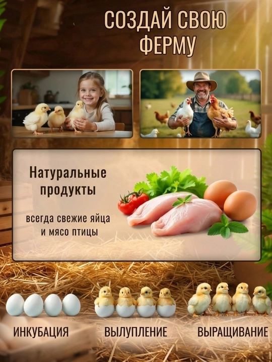 Автоматический инкубатор для яиц с автоповоротом, терморегулятором и дисплеем