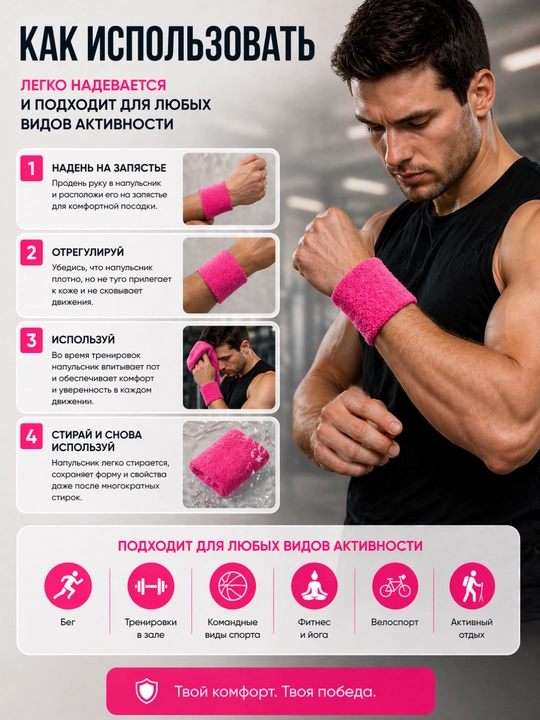 Sport bilaguzugi, ter shimuvchi bilak bog‘ichi, fitnes va mashg‘ulot uchun