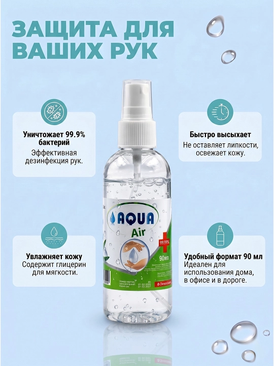 BADEX LIFE - Набор антисептиков Aqua Air 50 мл + 90 мл + 300 мл, для рук и поверхностей
