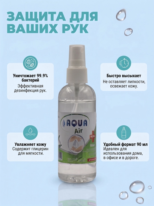 BADEX LIFE - Набор антисептиков Aqua Air 50 мл + 90 мл + 300 мл, для рук и поверхностей