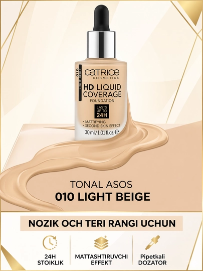 Catrice HD Liquid Coverage Foundation yuz uchun tusli asos