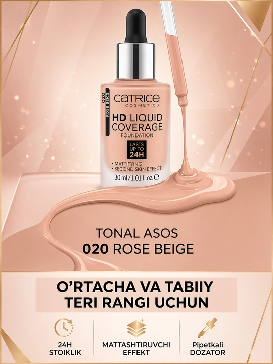 Catrice HD Liquid Coverage Foundation yuz uchun tusli asos