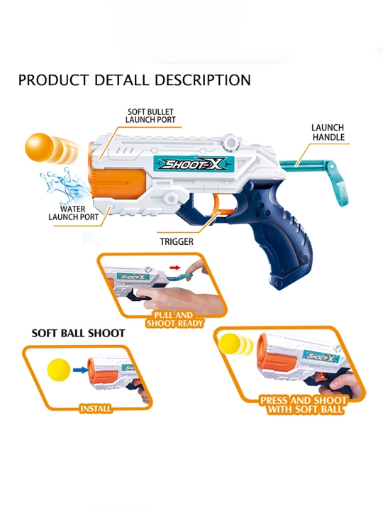 Magic Gun 2 ta 1 Blaster: Suv va Yumshoq shariklar NO.849-32