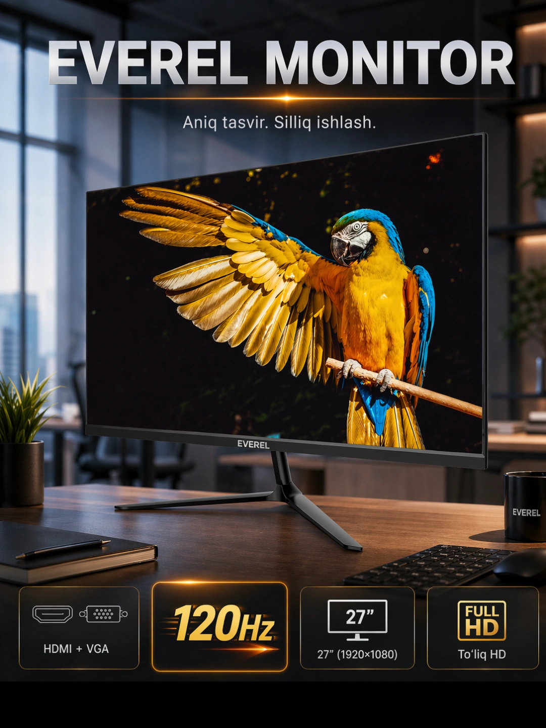 Игровые мониторы EVEREL-27",32",34",Curved,Flat,VA-панель,300Гц,200Гц,165Гц,гарантия 1 год за 1749000 сум со скидкой 68%. Uzum Market