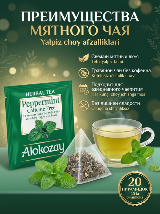 Чай в пирамидках Alokozay (20 фольгир. пак х 2.5г): Черный, Зеленый, Травы