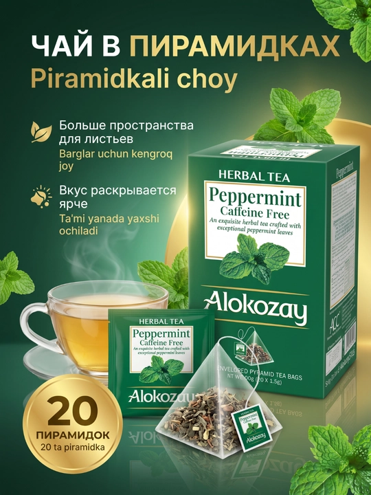 Чай в пирамидках Alokozay (20 фольгир. пак х 2.5г): Черный, Зеленый, Травы