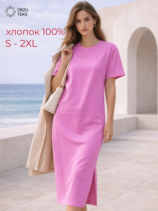 Ayollar ko‘ylagi, kundalik, uzun, midi, keng, 100% paxta, ORZU-TEKS