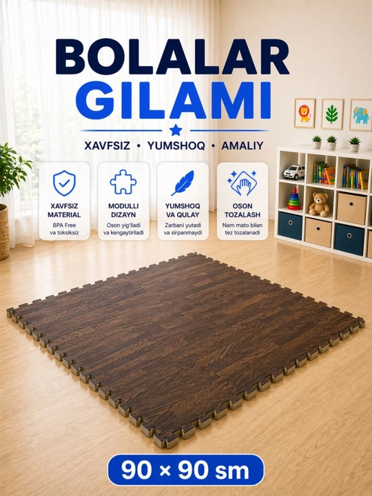 Bolalar uchun modulli gilamcha, pol qoplamasi 90×90 sm - 