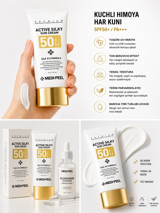 Terini quyoshdan himoya qilish uchun MEDI-PEEL SPF50+ quyoshdan himoyalovchi krem