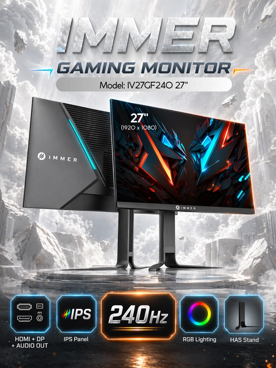 IMMER 27" Monitorlari,FLAT, IPS Panel, 240Hz, RGB yortgich,HAS stand,FHD,HDMI+DP+AUDUO OUT - 