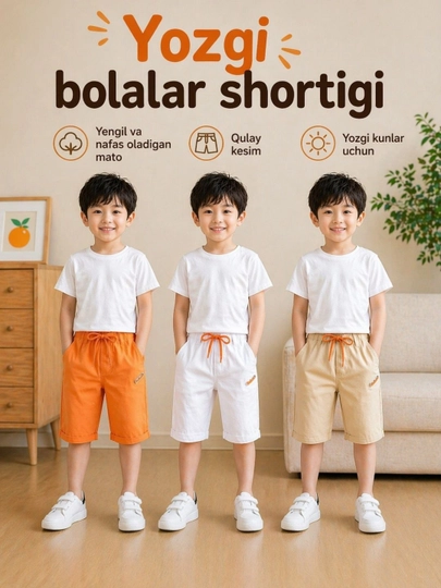 Летние шорты для мальчиков (2–6 лет) – лёгкие, удобные, 3 цвета