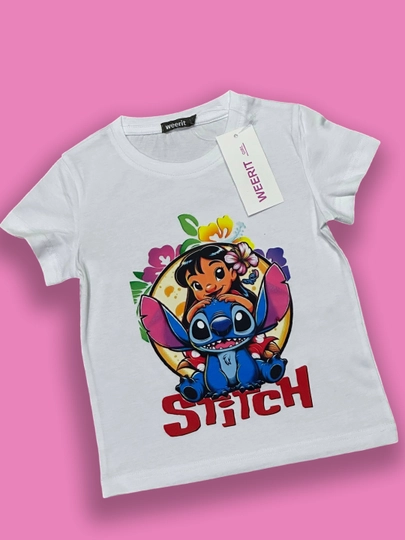 WEERIT STITCH Qizlar uchun futbolka, 100% paxta, 4-11 yosh, oq, pushti rang