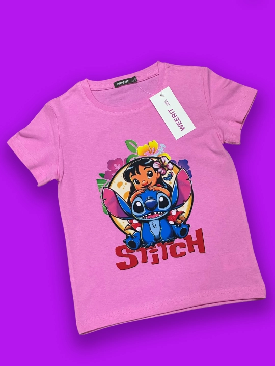 WEERIT STITCH Qizlar uchun futbolka, 100% paxta, 4-11 yosh, oq, pushti rang