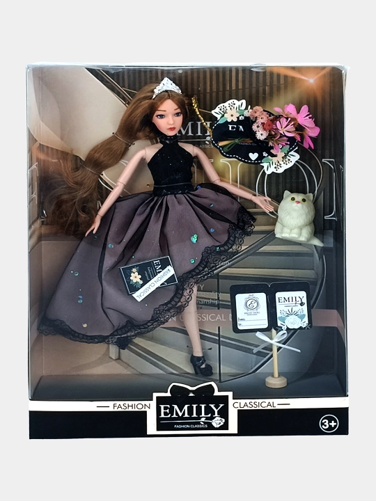 Fashion Emily oqshom ko'ylagida va mushukchali qo'g'irchoq 3+ - 
