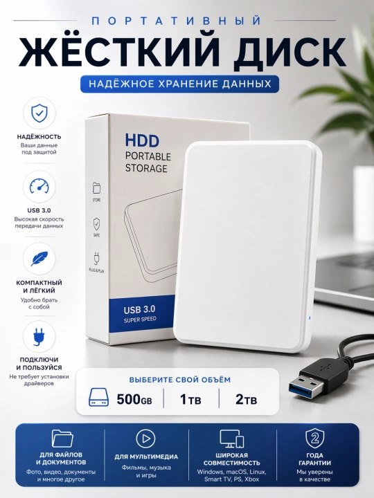 Tashqi qattiq disk HDD USB 3.0 160GB 250GB 320GB 500GB 750GB 1TB