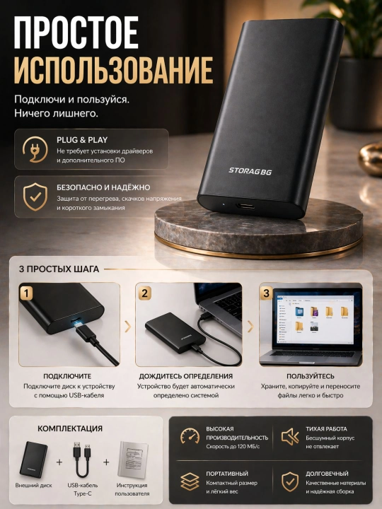 Tashqi disk STORAG bg USB 3.0  250GB  500 GB, 750GB 1 TB HDD, qattiq disk HDD