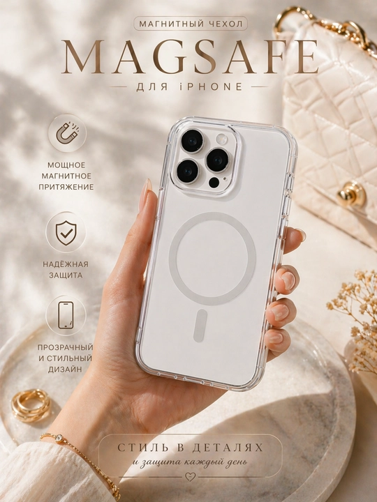IPhone 13–17 (Pro / Pro Max) uchun MagSafe g‘ilof, shaffof, aniq moslashuv va himoya