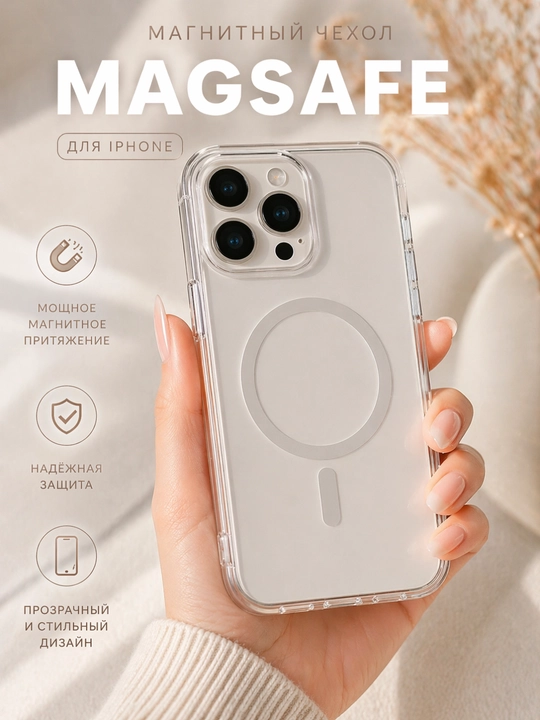 IPhone 13–17 (Pro / Pro Max) uchun MagSafe g‘ilof, shaffof, aniq moslashuv va himoya