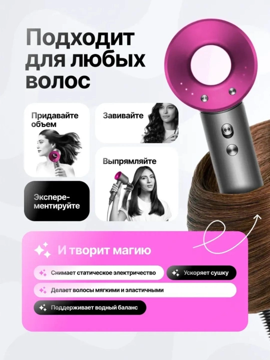 Профессиональный фен | 1600W | 4 режима | 3 скорости | Магнитная насадка