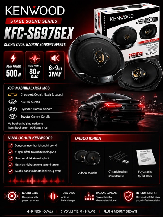 Kenwood колонки для авто 220W 10 см KFC-S1066, авто колонки, комплект 2 шт