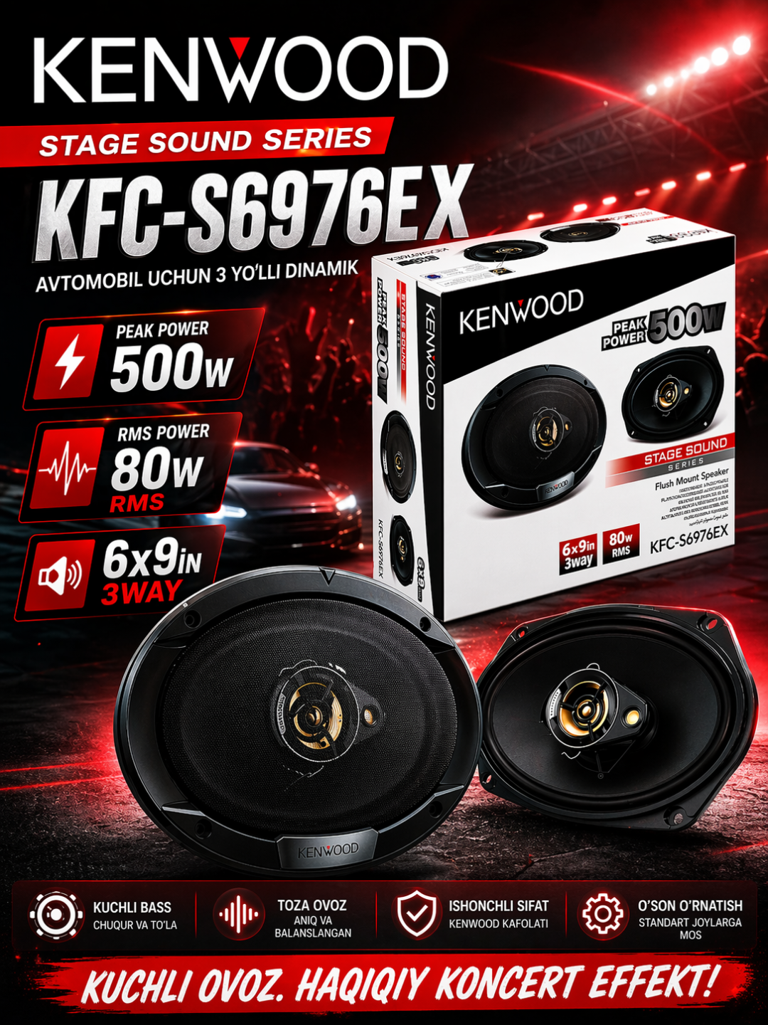 Kenwood avtomobil karnaylari 220W 10 sm KFC-S1066, avtomobil karnaylari, 2 dona to‘plam - 