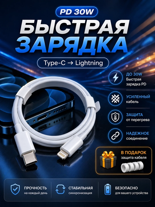 30W PD Tezkor Zaryad Kabeli – Type-C to Lightning / Type-C, iPhone va Android uchun
