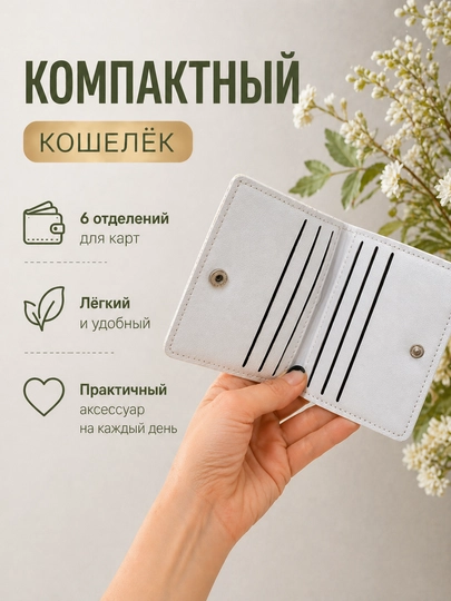 Кошелёк для карт и денег, женский, компактный, с цветочным принтом — 777887-GRLHAMYON-ЗЕЛЕН