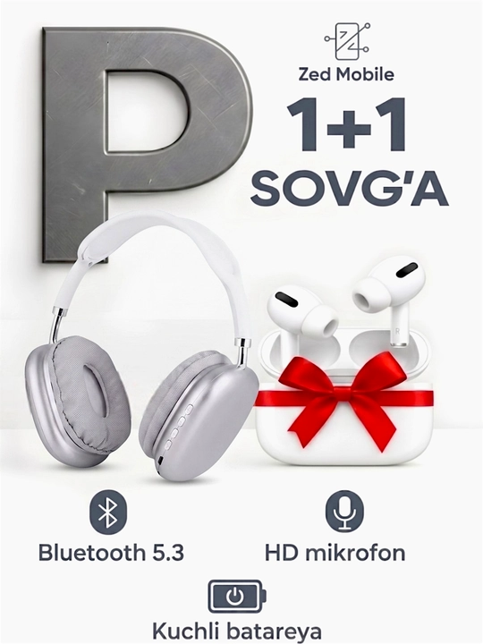 Simsiz Bluetooth quloqchinlar P9, mikrofonli, 1+1 - 