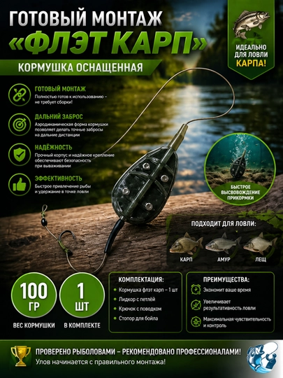 Готовый монтаж Profmontazh Карп-Флэт 1 крючок