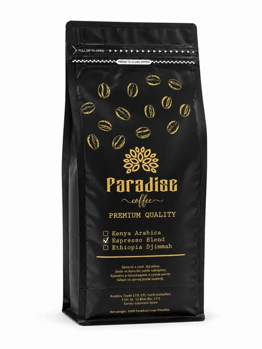 Qahva Paradise Coffee Intenso Espresso Blend, 80% arabika, 20% robusta, donali, o'rtacha - 