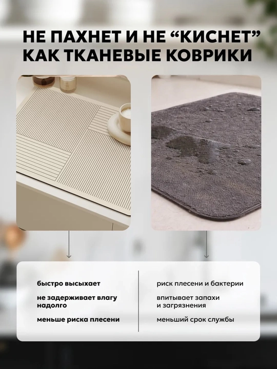 Наноковрик коврик для сушки посуды силиконовый, противоскользящий коврик для кухни