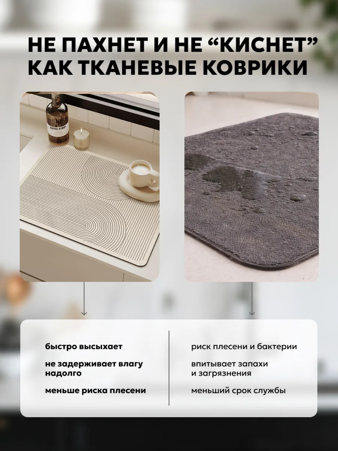 Наноковрик коврик для сушки посуды силиконовый, противоскользящий коврик для кухни