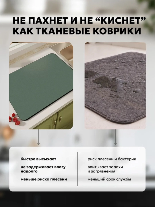 Наноковрик коврик для сушки посуды силиконовый, противоскользящий коврик для кухни