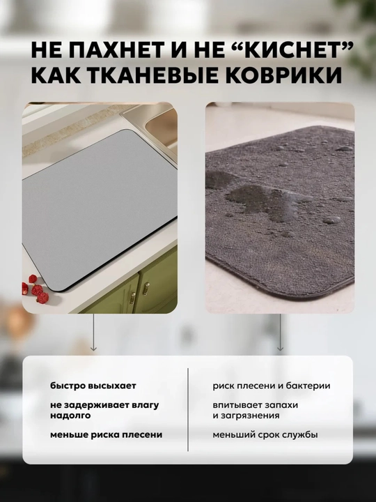 Наноковрик коврик для сушки посуды силиконовый, противоскользящий коврик для кухни