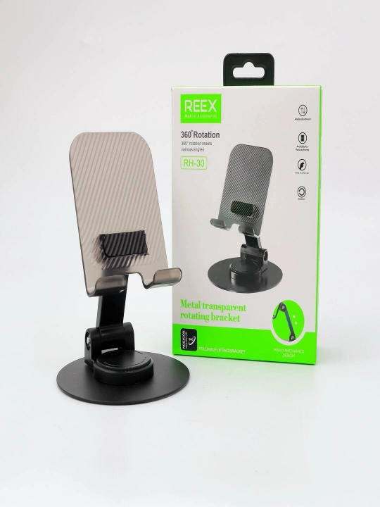 Подставка для телефона REEX RH-30, с поворотом на 360°, металл, прозрачная, чёрная - 