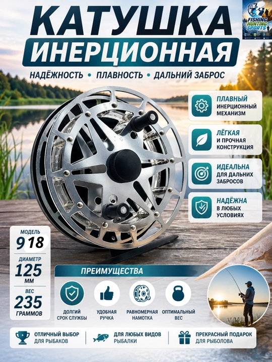Катушка инерционная без подшипников, металлическая - 