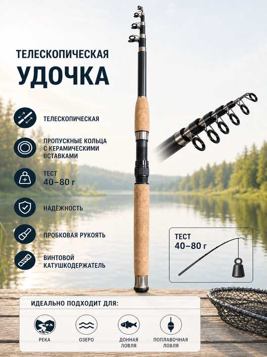 Teleskopik qarmoq IMIN 210-450 sm, test, 40-80 g, yig‘iladigan ixcham