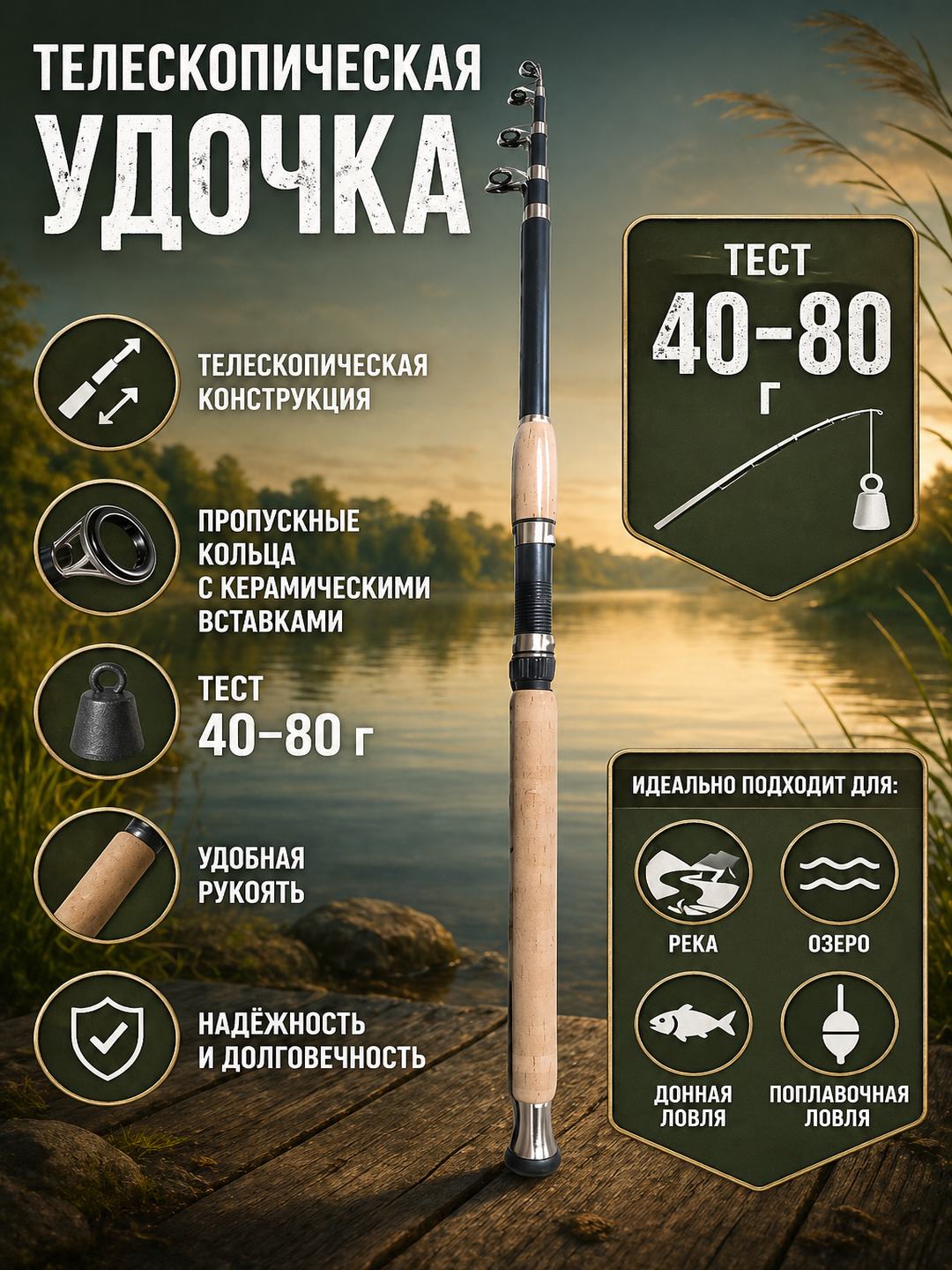 Teleskopik qarmoq IMIN 210-450 sm, test, 40-80 g, yig‘iladigan ixcham