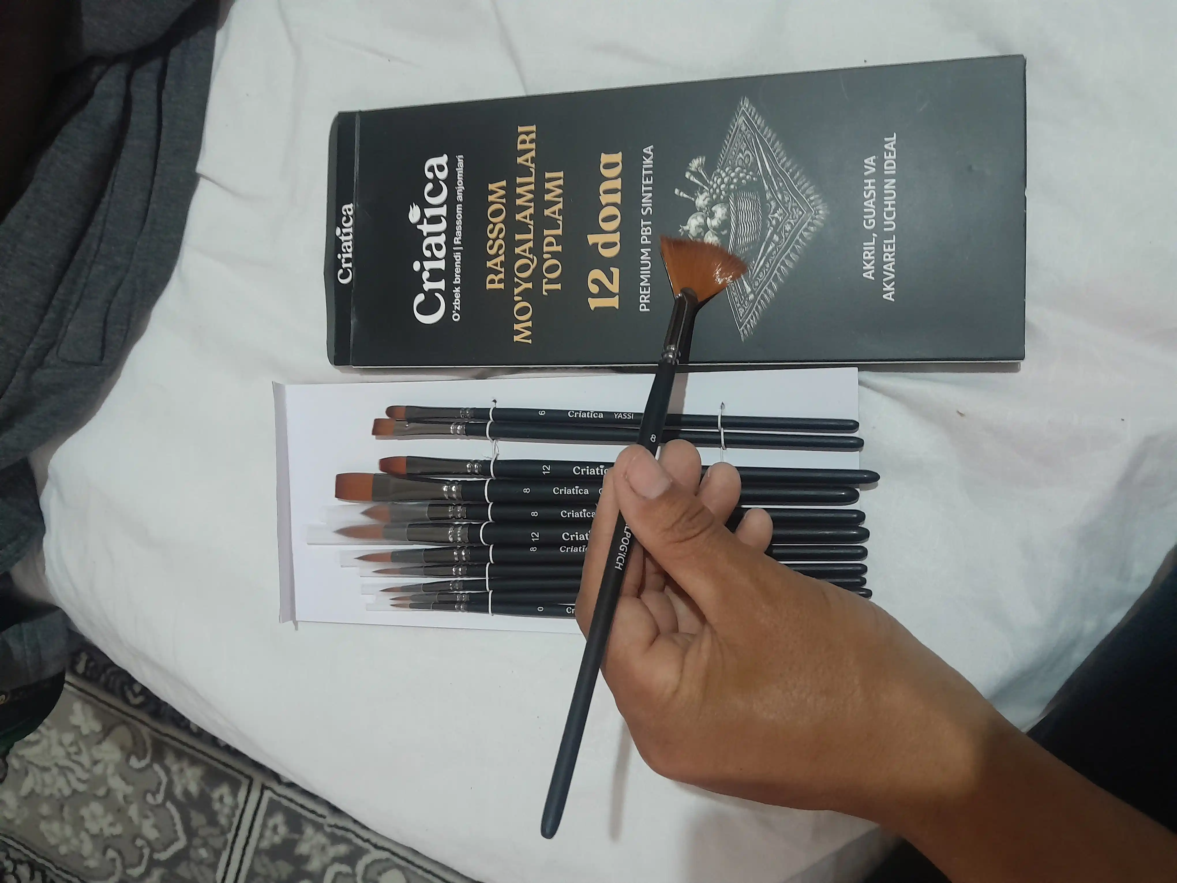 Кисти для рисования CRIATICA®, кисточки, 12 шт, PBT синтетика, акрил, гуашь, акварель