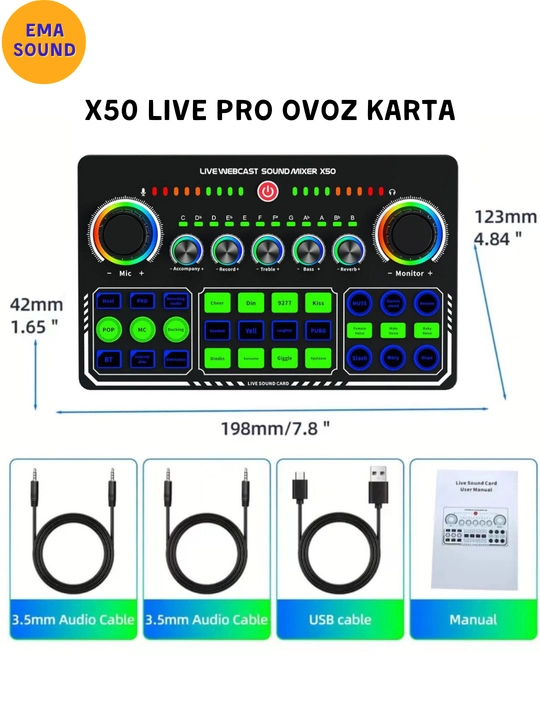 X50 Live Webcast kondensatorli mikrofon va tovush kartasi to‘plami