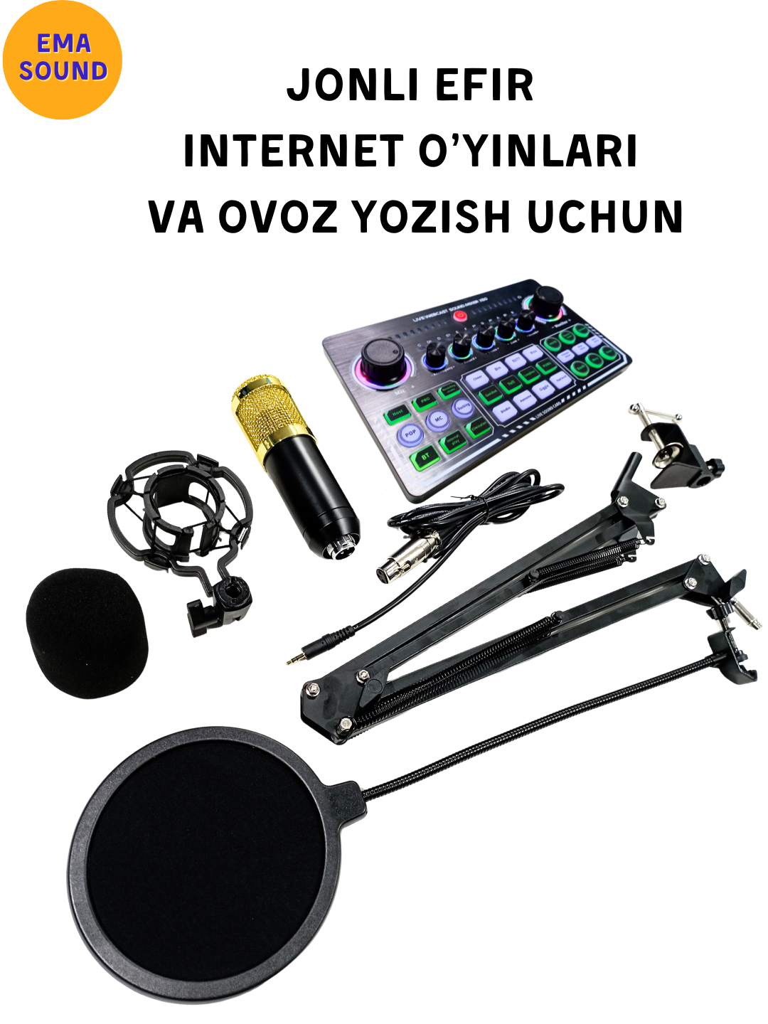 X50 Live Webcast kondensatorli mikrofon va tovush kartasi to‘plami