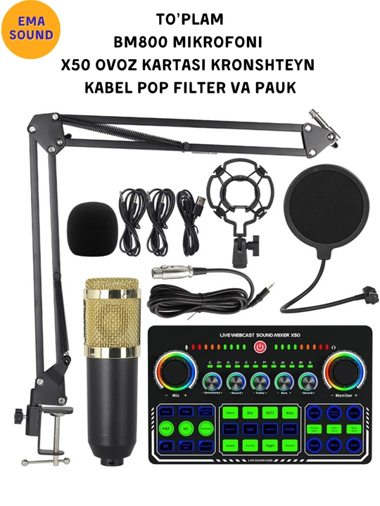 X50 Live Webcast kondensatorli mikrofon va tovush kartasi to‘plami - 